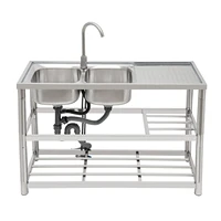 Stainless Steel Vegetable Washing Basin, Sink, Double Groove with Bracket, Thickened Double Basin 2