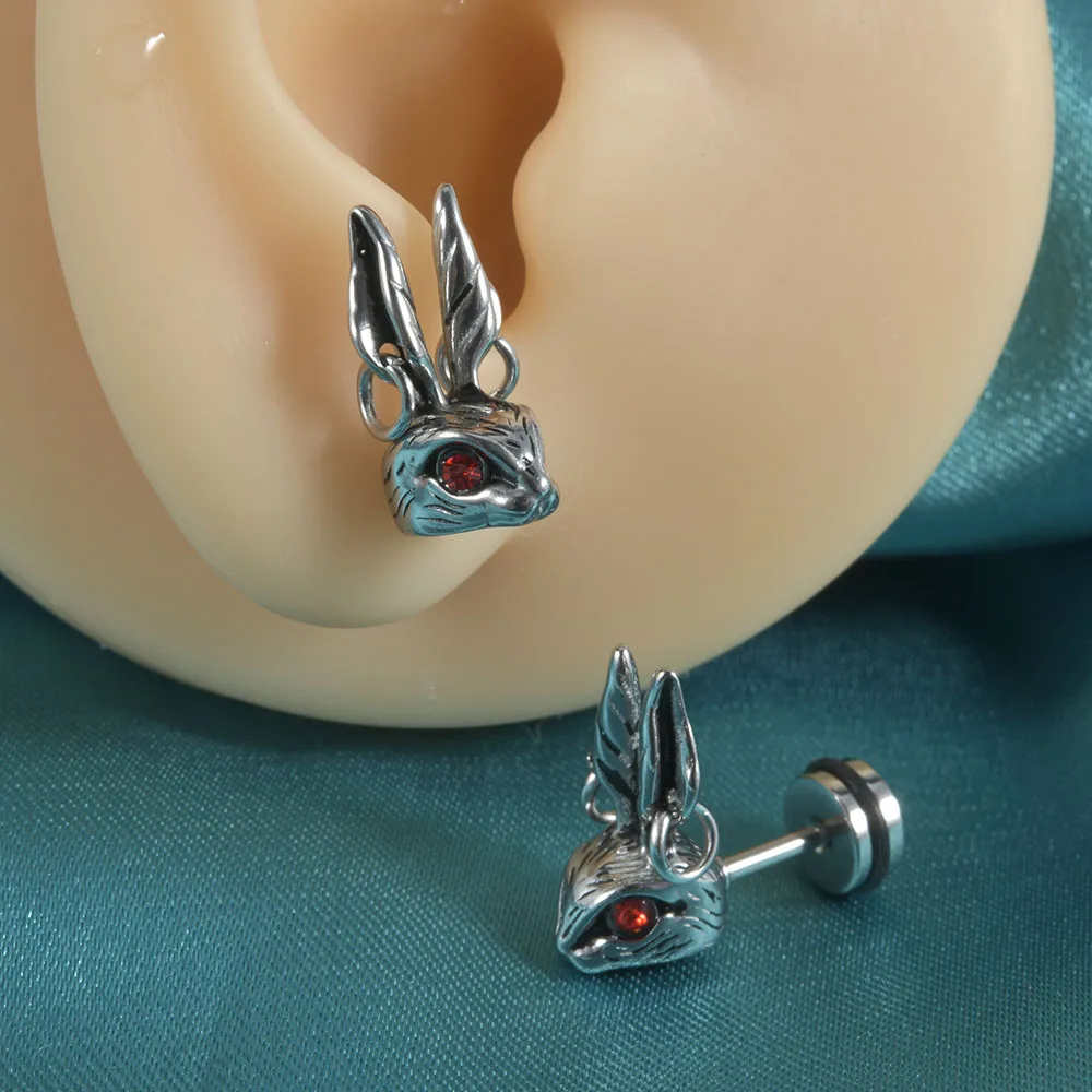 Skull Ghost Head Bunny Stud Earrings PAIR Punk Flat Back Screw On Cool Star Ear Lobe Studs Cartilage Helix Piercing Punk Style