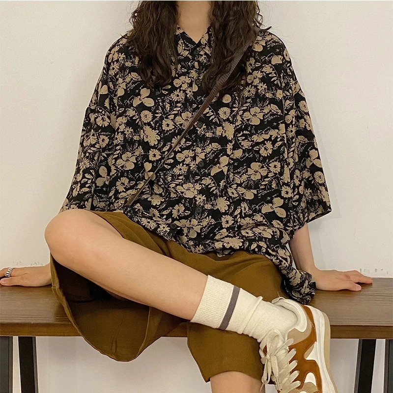 

Deeptown Vintage Harajuku Women Blouses Japanese Style Oversize Aesthetic 90s Shirt Korean Fashion Chic Female Hippie Streetwear
