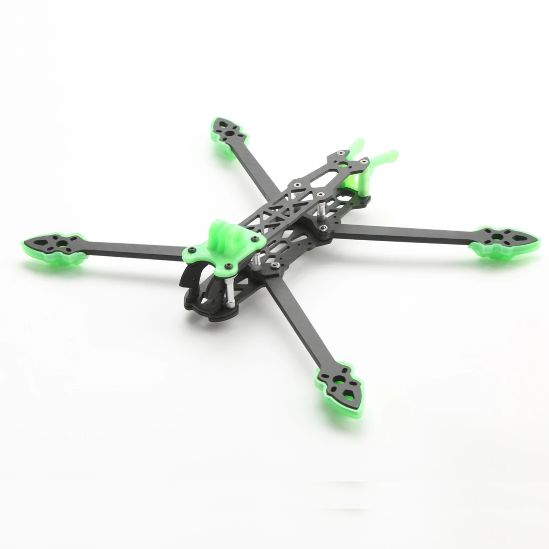 Base moteur plastique MARK4 pour drone FPV 5-9 pouces, inclinée pour montrer l'épaisseur et les détails de moulage.