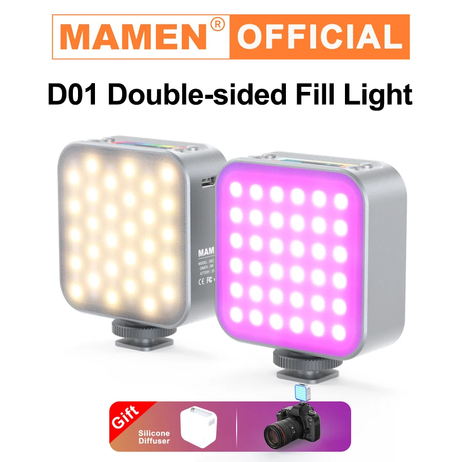 Mamen D01 Rgb Video Lights Mimi Led Camera Light 2500mah Rechargable