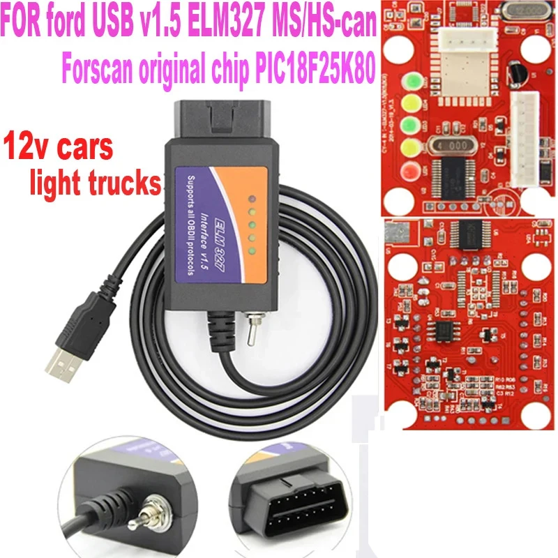 FORscan switch ELM327 USB v1.5 with FTDI PIC18F25K80 chip For Ford Key Program ELM 327 HS-CAN and MS-CAN Diagnostic obd2 SCANNER