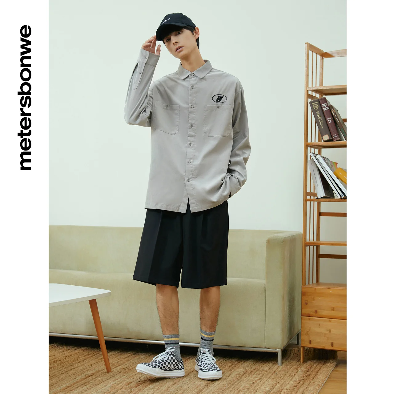Metersbonwe  Corduroy Shirt Men Spring Autumn Short Sleeve Shirt Loose Shirts Leisure Street Shirt Men Tops 100 Cotton