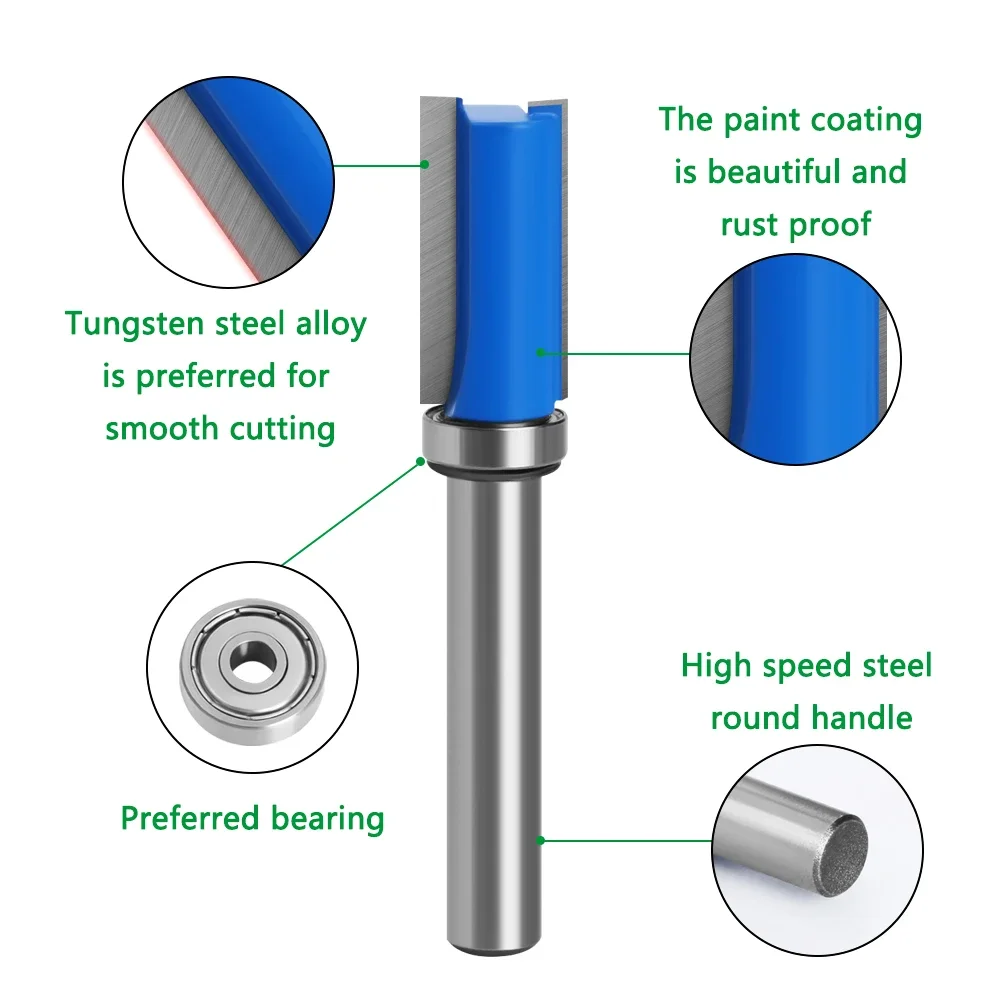 1pc 8mm Shank Flush Trim Router Bit Pattern Bit Top Bottom Bearing 1/2