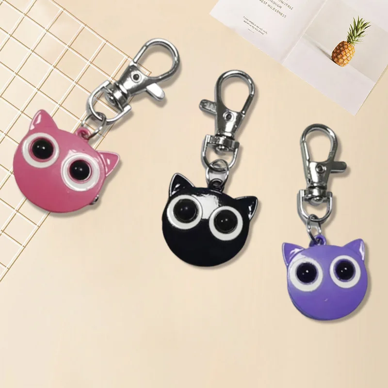 작은 괴물 플립 키체인 시계 귀여운 고양이 머리 키체인 펜던트 발렌타인데이 커플 키 시계 선물 학생 시험용 포켓 시계
