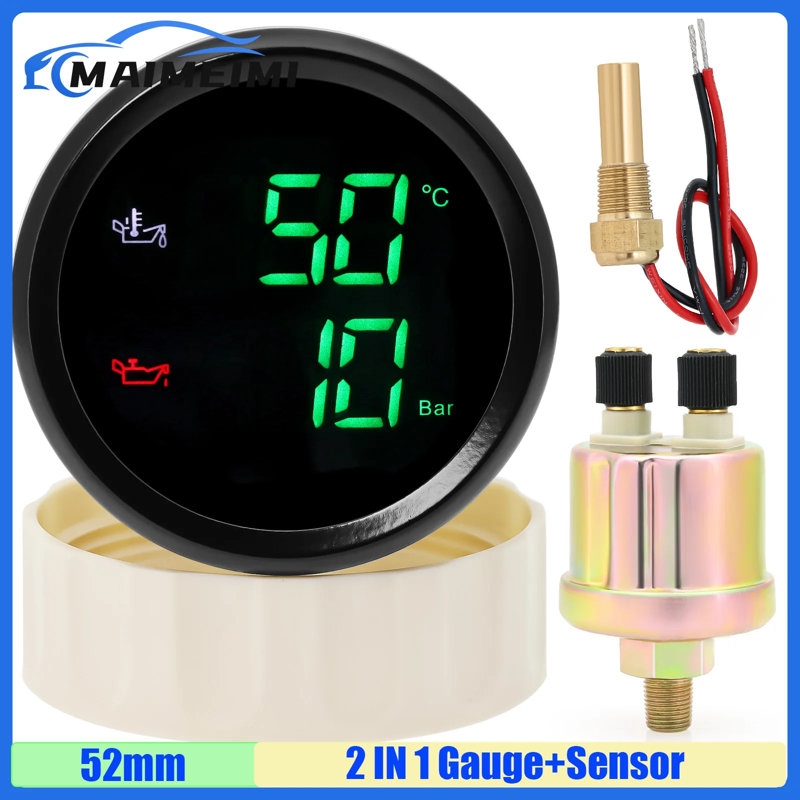 2 IN 1 Digital Oil Temperature+Oil Pressure Gauge 52mm with Sensor for Car Boat 12V 24V,digital display gauge,automotive gauge