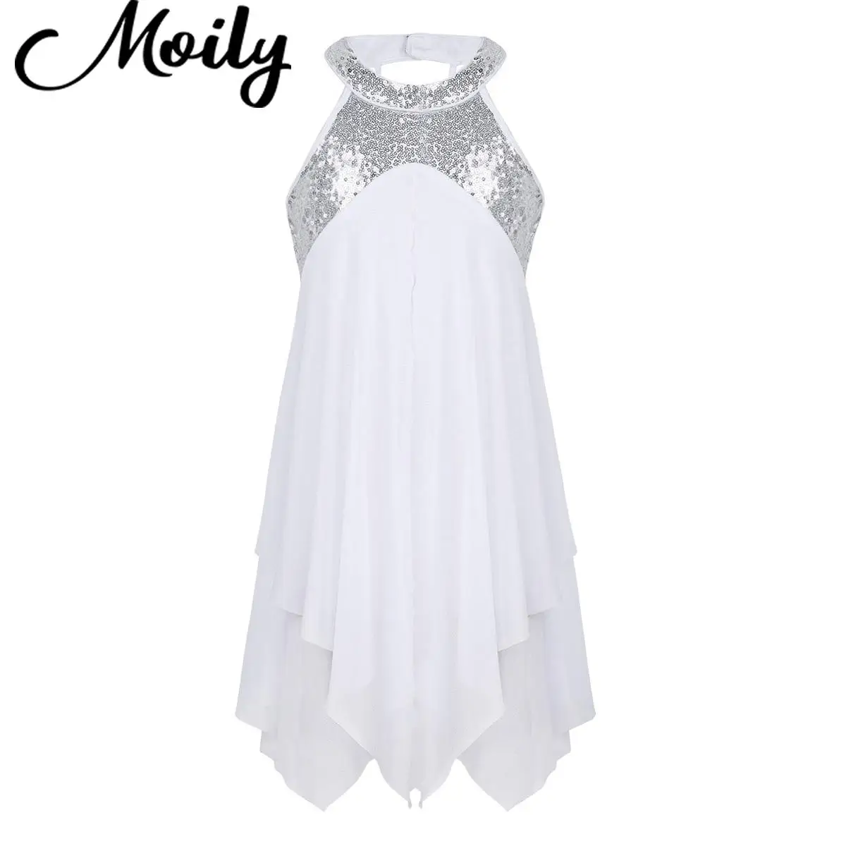 

6 Colors Toddler Girls Ballet Leotards Dress Contemporary Lyrical Dance Dress Halter Neck Sequins Mesh Modern Ballroom Dancewear