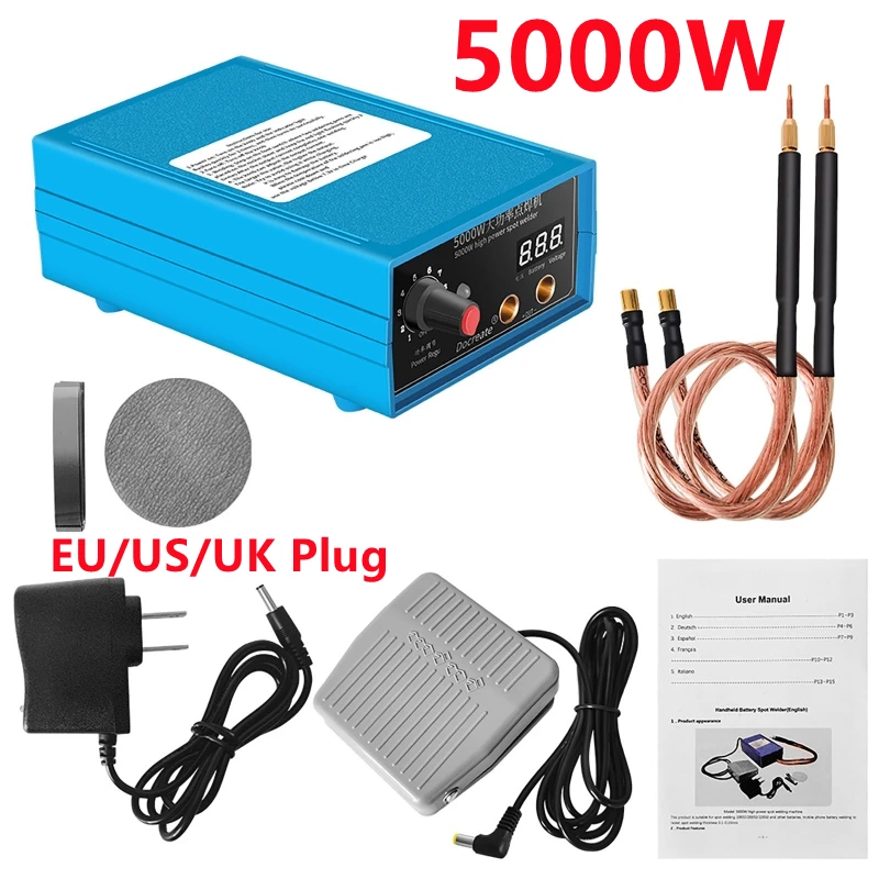 

High Power 5000W Spot Welding Handheld Machine Portable 0-800A Current Adjustable Welders for 18650 Battery EU/US/UK Plug