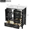 30" Bathroom Vanity , Modern Bathroom Sink Cabinet with 2 Doors and 4 Drawers,  with Undermount Resin Sink, Black 2