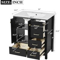 30" Bathroom Vanity , Modern Bathroom Sink Cabinet with 2 Doors and 4 Drawers,  with Undermount Resin Sink, Black 2