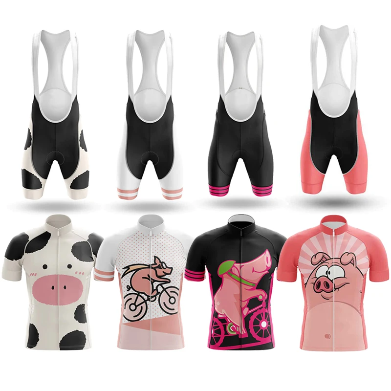 MensCyclingKit2023FunnyPigBicycleShortSleeveJerseySetAnti