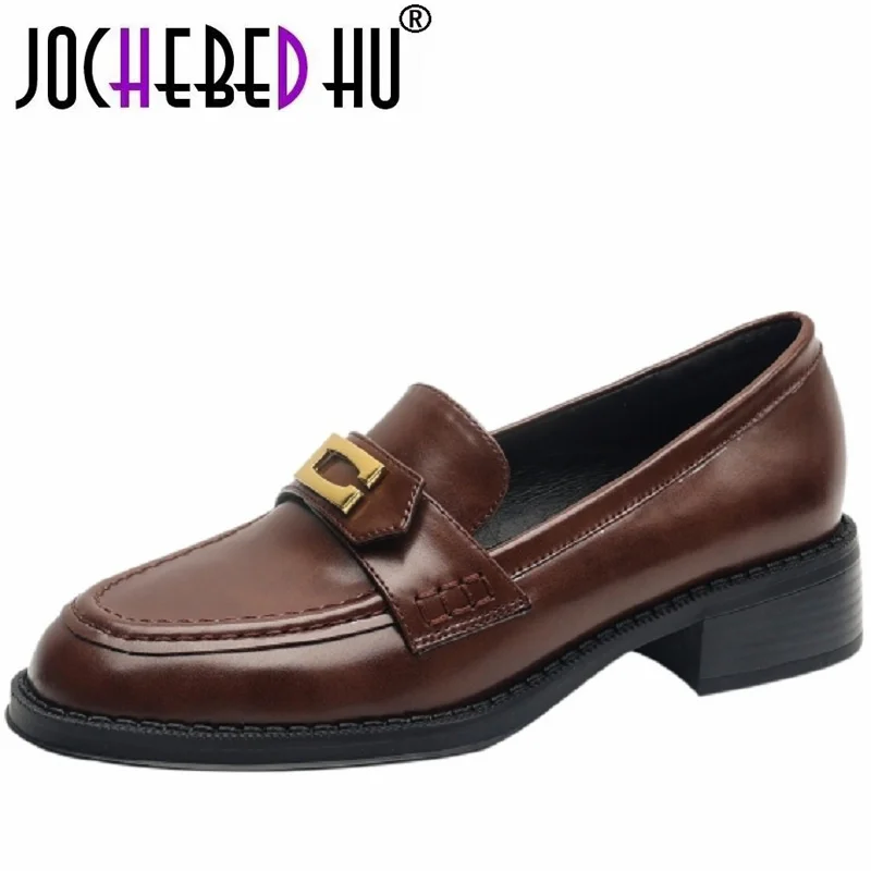 

[Jochebed hu】шикарные и элегантные женские туфли из натуральной кожи на низком каблуке, дизайнерские Роскошные лоферы, ретро удобная повседневная обувь