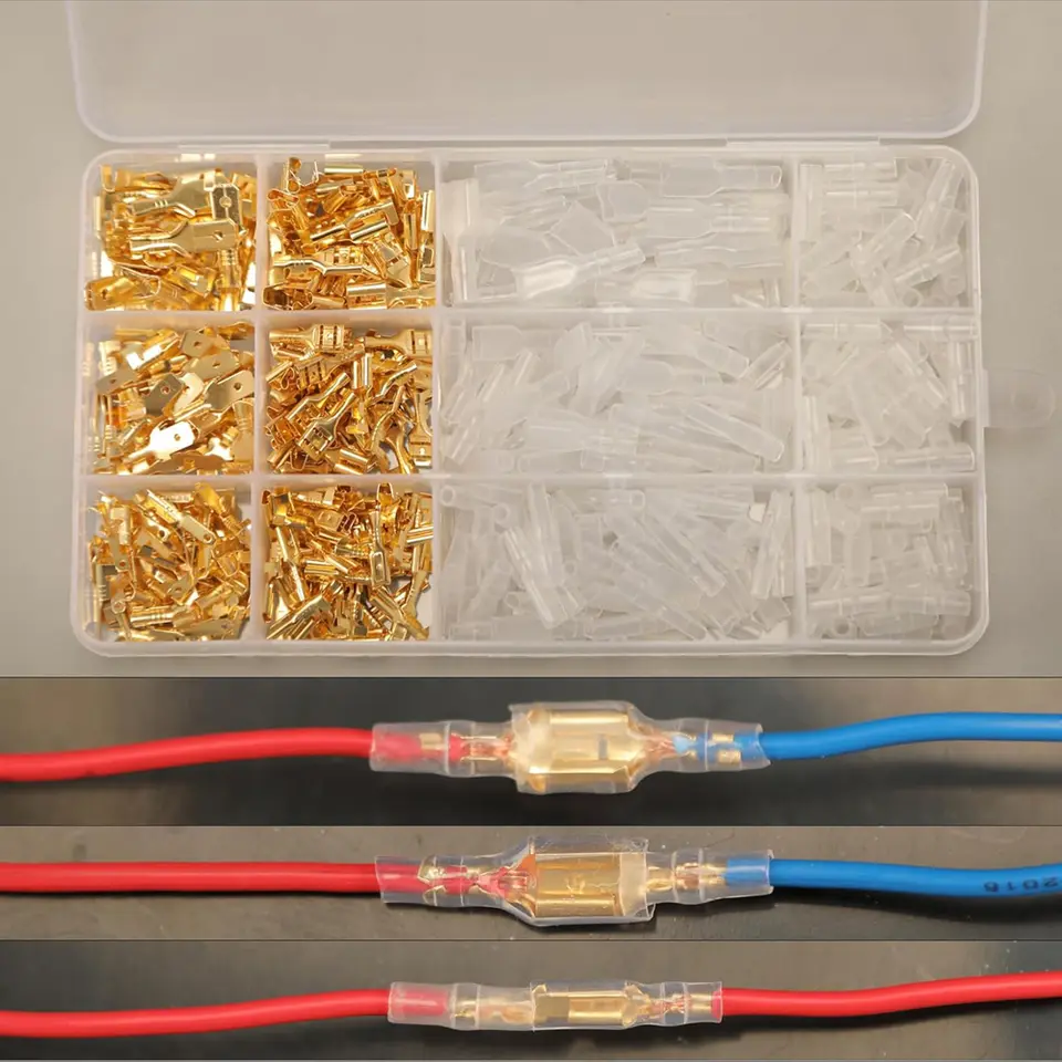 Electrical Crimp Terminals 270PCS - 2.8mm-4.8mm-6.3mm Insulated Spade Connectors Male Female Assorted Kit for Vehicle DIY image 1