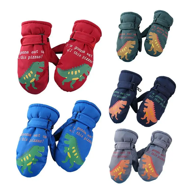 

Kids Dinosaur Mitten Waterproof Ski Snowboard Gloves With Elastic Strap Thick Kids Gloves Insulated Snow Glove For Cold Weather