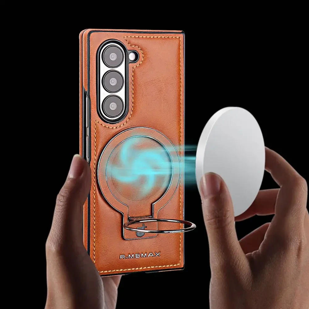 Vintage Leather Magnetic Phone Case with 360° Rotating Ring Stand