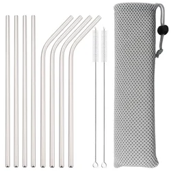 Colorful 11 - Piece 304 Stainless Steel Reusable Straw Set with Cleaning Brush and Carry Bag (Silver)