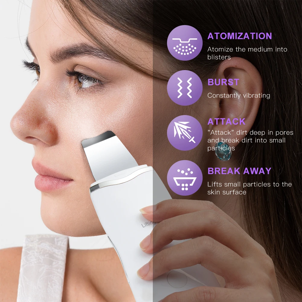 Facial Cleaner Facial Scrubber Blackhead Remover Ultrasonic Electric Skin Scrubber Deep Face Cleaning Peeling Shovel Pore Cleaner Lifting
