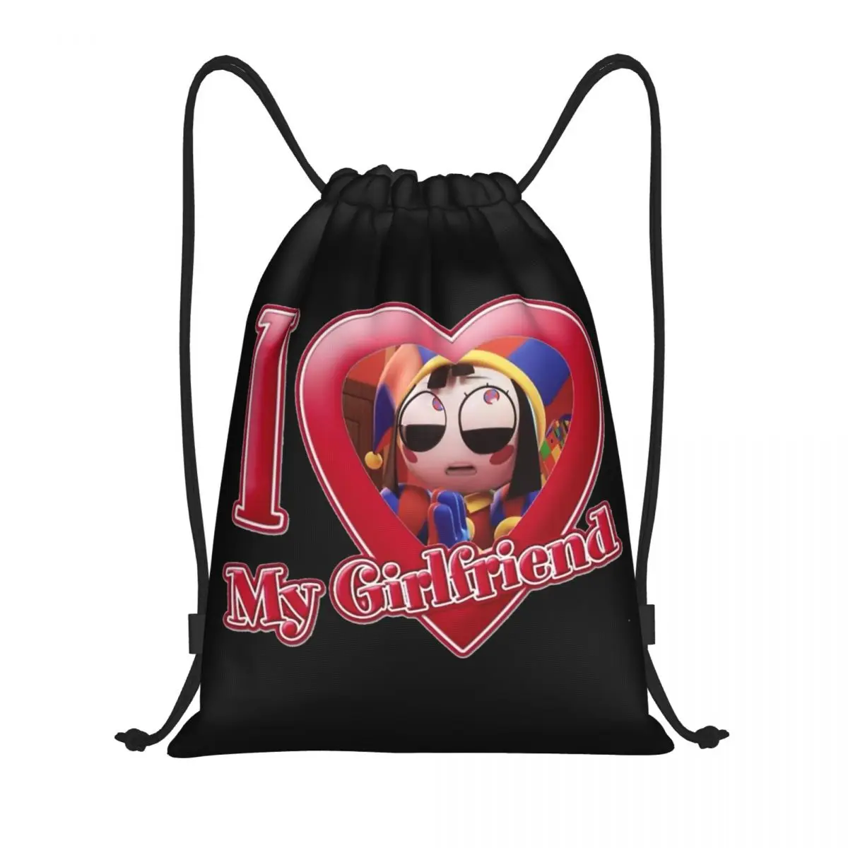 

Pomni The Amazing Digital Circus Drawstring Backpack Sports Gym Sackpack Water Resistant Clown Cartoon String Bag for Cycling