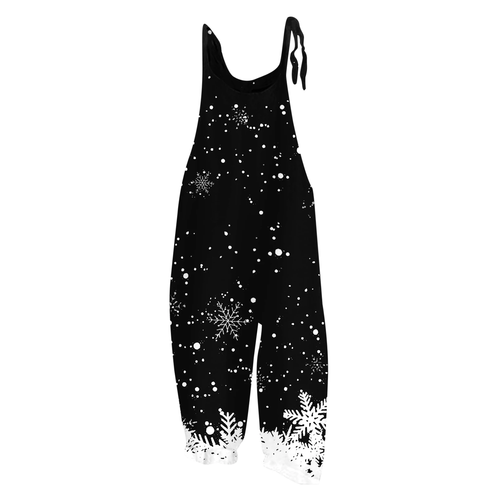 thumbnail image 1 of Mono con estampado navideño para mujer, informal, holgado, con tirantes ajustables, holgado, versátil, con tirantes, pierna ancha y ajustable, 1 of 5