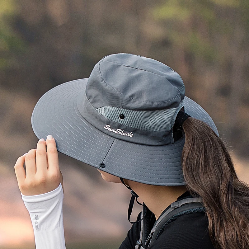 Sun Hat Women Hat Summer outdoor sun hat breathable foldable face mask female ponytail hole fisherman hat