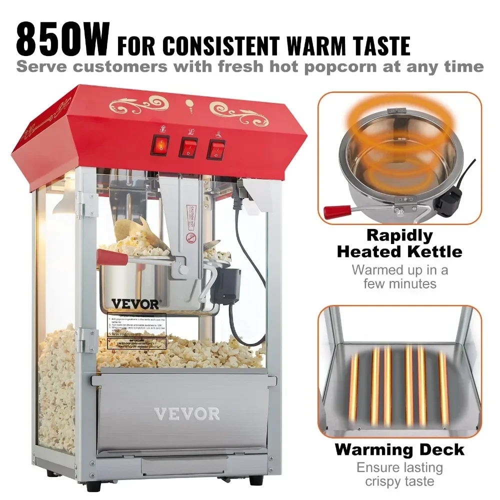 Commercial Popcorn Machine 8 Oz Kettle, Popper Popcorn Maker for 48 Cups for Batch,Movie Theater Poppers Machine