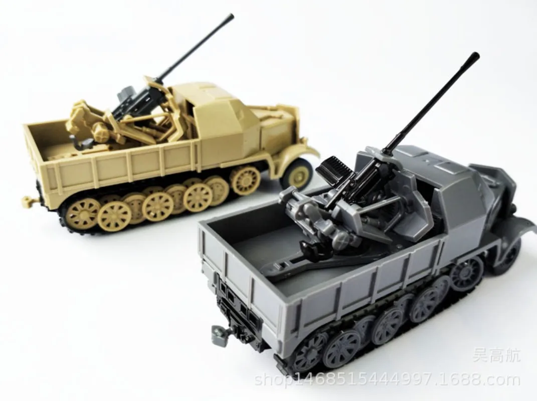

4D 1/72 World War II Germany SD.KFZ.7/2 Half track Anti-aircraft Armoured Vehicle Assemble Model Sandpan Game Built Block Toys