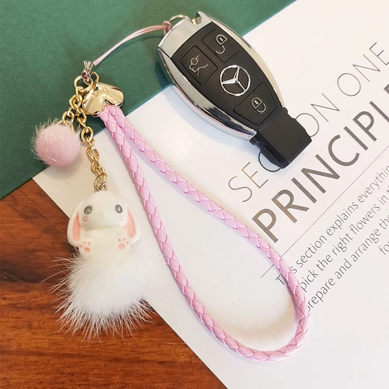 Phone Universal Chain Anti Loss Sling Lanyard Wrist Strap Short Cartoon Cute Rabbit Doll Pendant Hand Woven Mobile Phone Lanyard