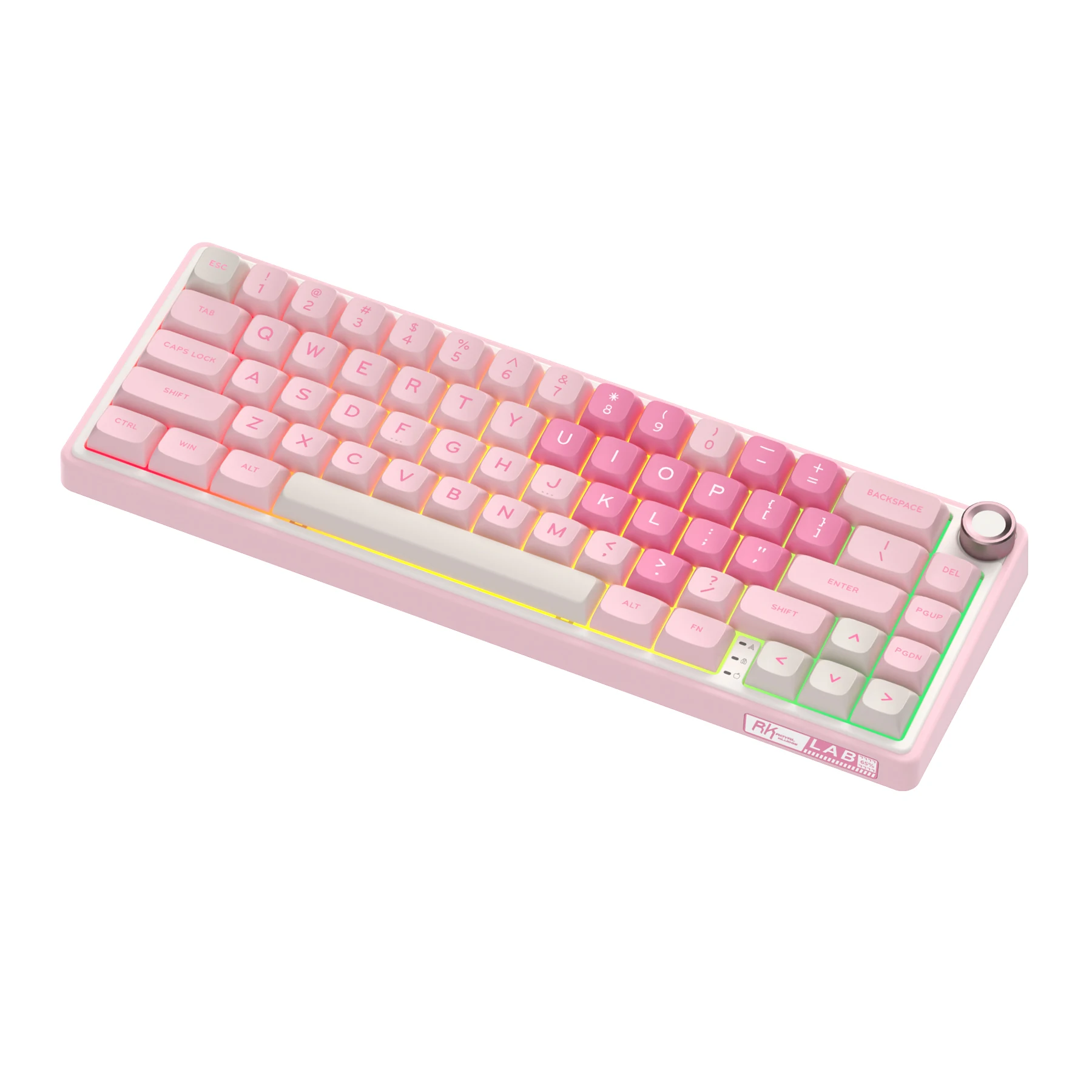 Royal Kludge RKR65 핑크 유선 기계식 키보드 65% 66 키 MDA PBT 키캡 RGB 백라이트 핫스왑 가능 게이머 키보드 금속 손잡이