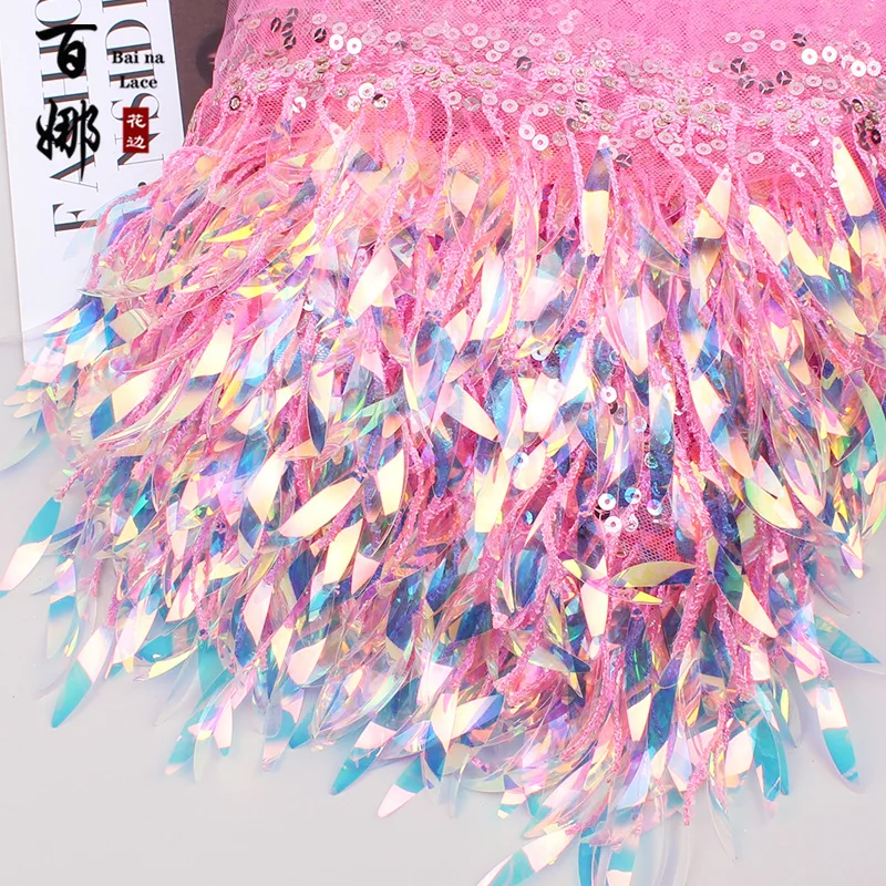 Mesh Tassel Fringe Sequins Lace Trim Stage Perform Latin Dress Wedding Clothes Tassels Fabric DIY Sewing Accessories