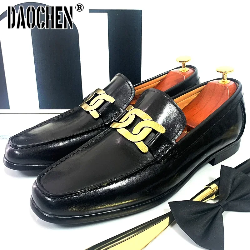 

Luxury Brand Men Shoes Black Brown Slip On Horsebit Loafers Casual Mens Dress Shoes Wedding Banquet Office Leather Shoes