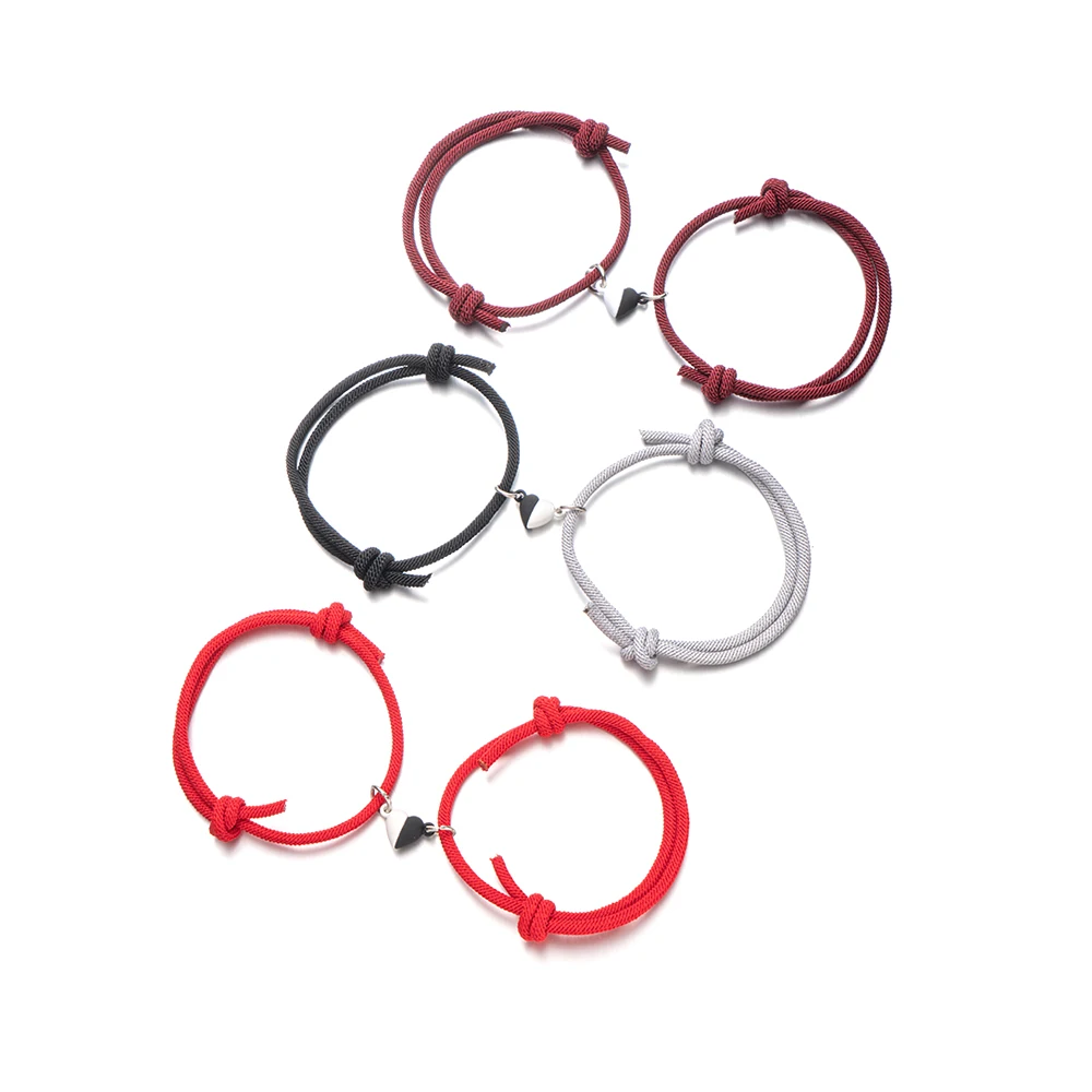 Personalized Couple Matching Magnetic Bracelets Set - Adjustable Braided Rope, Mutual Attraction Design - View #4