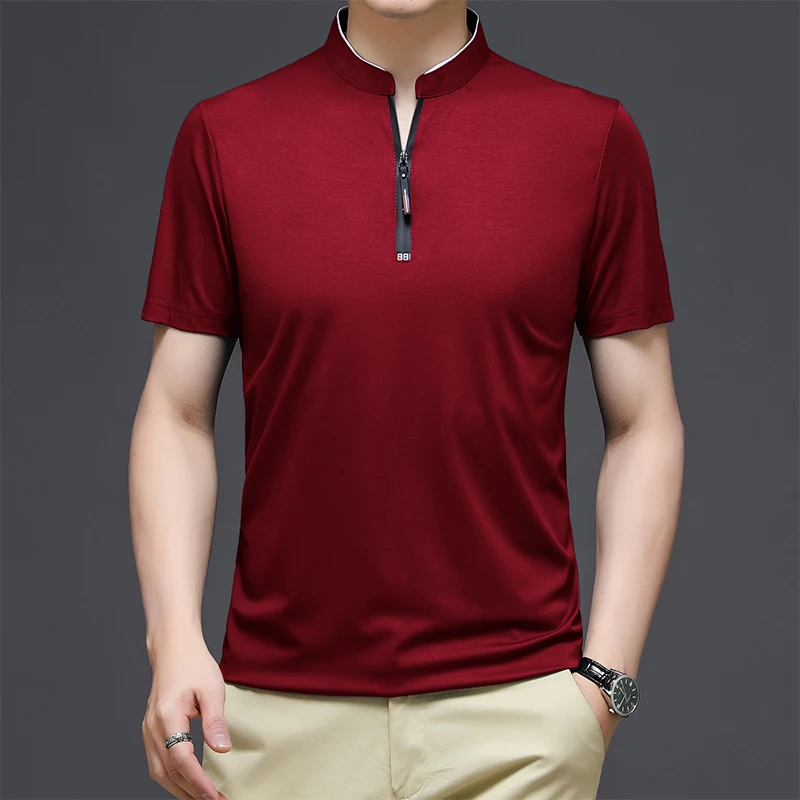 2025, neue Herren-Poloshirt, lässig, modisch, einfarbig, kurzärmelig, Stehkragen, vielseitig, bequem – Detail 17