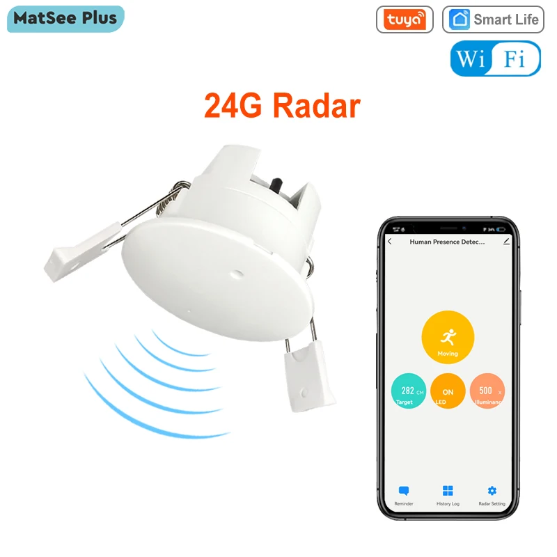 Tuya Smart Life WiFi Millimeter Wave 24GHz Radar Human Presence Detector Motion Sensor Luminance Distance Detector AC 110/220V motion sensor human presence sensor