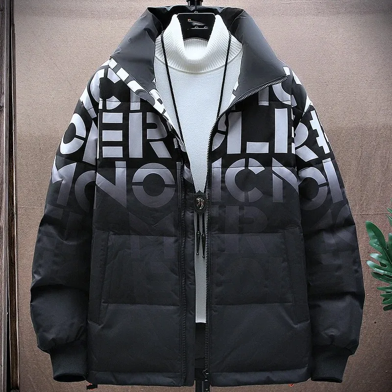 Autumn Winter Men's Turtleneck Solid Gradient Letter Printing Zipper Pocket Long Sleeve Cardigan Coats Fashion Casual Tops