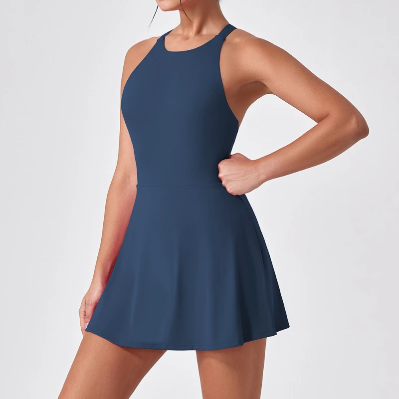 Alpha Slim Beauty Back Badminton Dress with Shorts & Bra Workout Sports Tennis Clothes Athletic Fit Golf Dresses