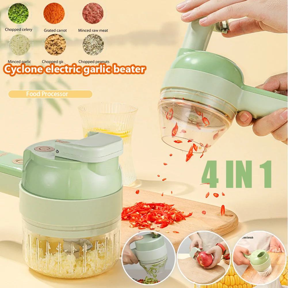 

4 In 1 Handheld Electric Vegetable Cutter Multifunctional Set Potato Peeler Chili Vegetable Garlic Crusher Masher Kitchen Tool