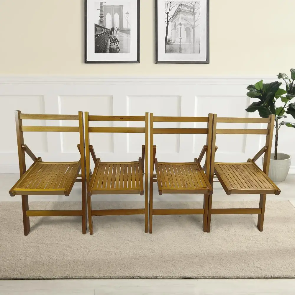 4 Piece Folding Garden Chairs Furniture Set Slatted Wood Folding Special Event Chair Folding Chair Wood Outdoor Seat Chairs 6