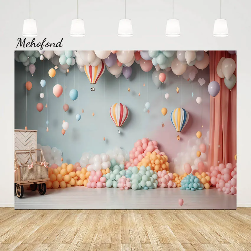 

Mehofond Photography Backdrop Baby Shower 1st Bithday Party Colorful Hot Balloon Cake Smash Decor Background Studio Photozone