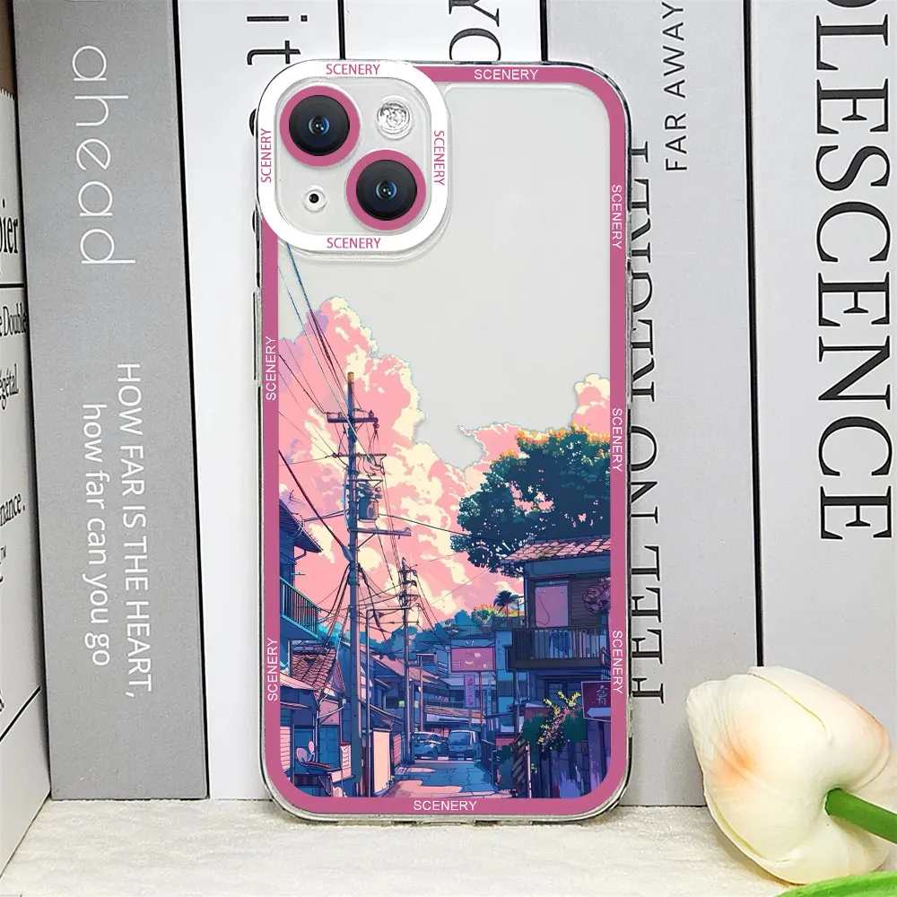 Japanese Cherry Blossom Clear Soft Phone Case - Scenic Landscape Design
