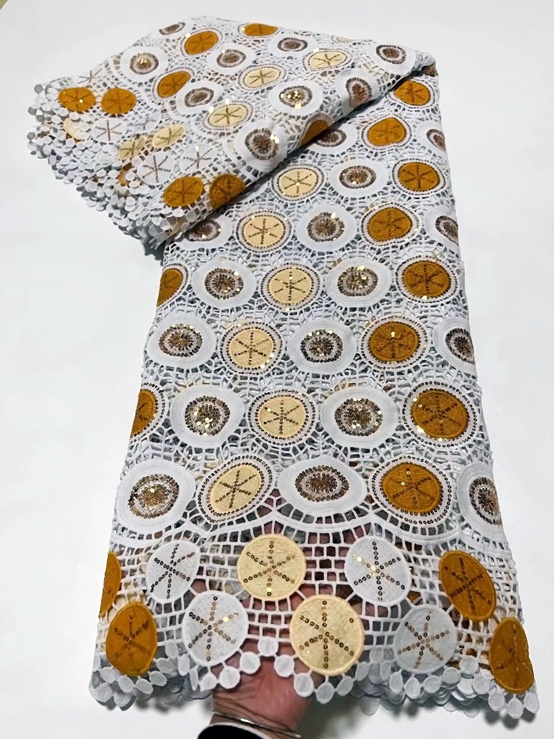 

Latest French Milk Silk Sequins Lace Fabric African 2023 High Quality Guipure Cord Fabric Nigerian For Women Party Wedding Dress