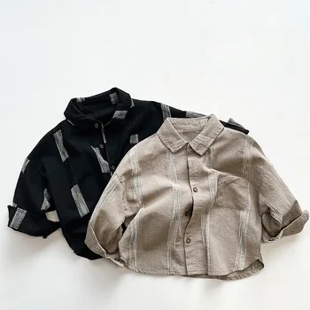 AYNIGIELL ربيع/خريف جديد الأولاد قميص 1-6 سنة الأولاد الطبعة الكورية رداء علوي غير رسمي جودة عالية قميص قطني بكم طويل سترة