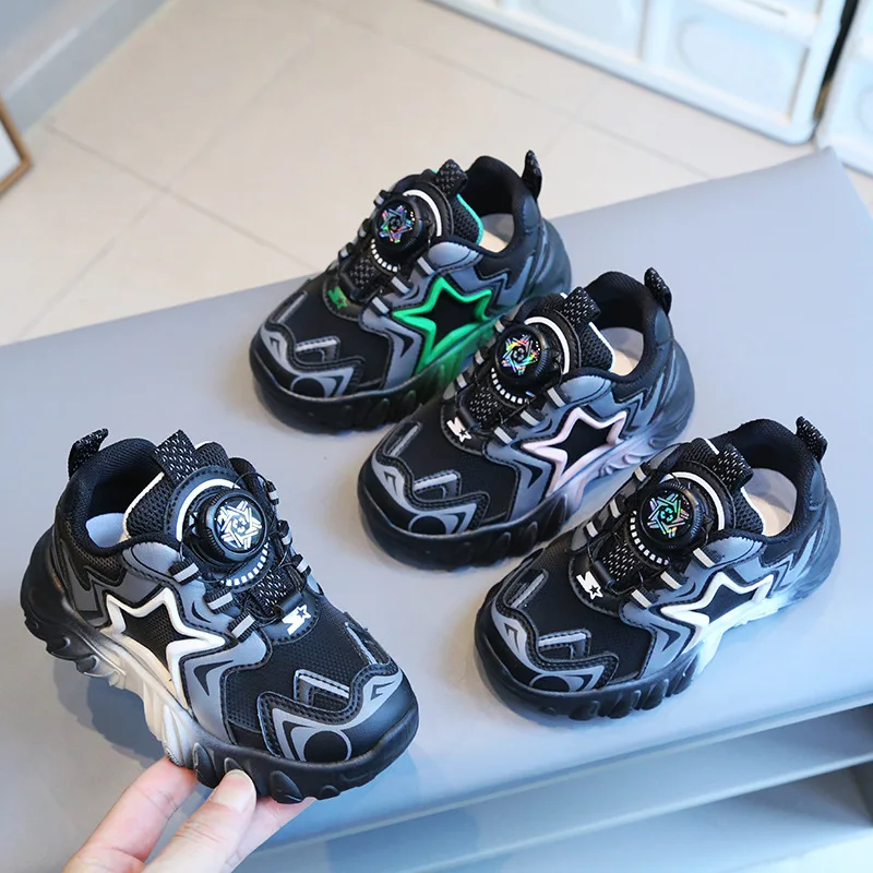 Children's Sneakers 2024 Spring Boys Dad Shoes Rotating Buttons Girls' Casual Shoes Internet Celebrity Soft-Soled Shoes for Baby