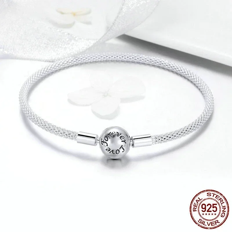 925 Silver Plated Classic Love Eternal Snake Chain Women's Bracelet Charm Bead DIY Popular Boutique Jewelry 17CM 19CM 23CM 5