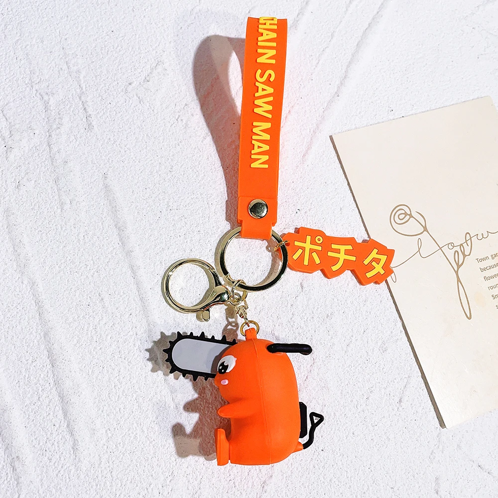 Japan Anime Cute Chainsaw Man Keychain Soft Rubber Pochita Car Keyring