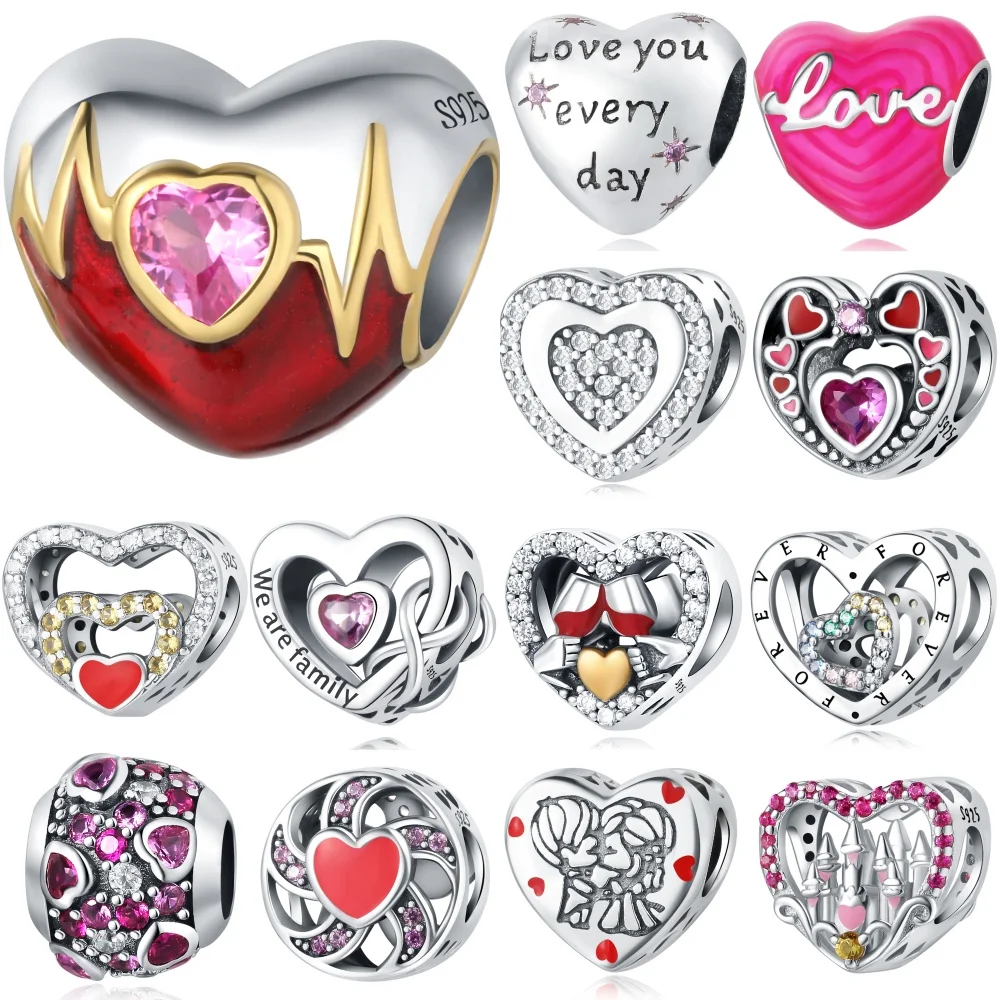 

Hot Sale 925 Sterling Silver Simplicity Love Heart series Charms Beads Fit Original Pandora Bracelets DIY Jewelry Accessories