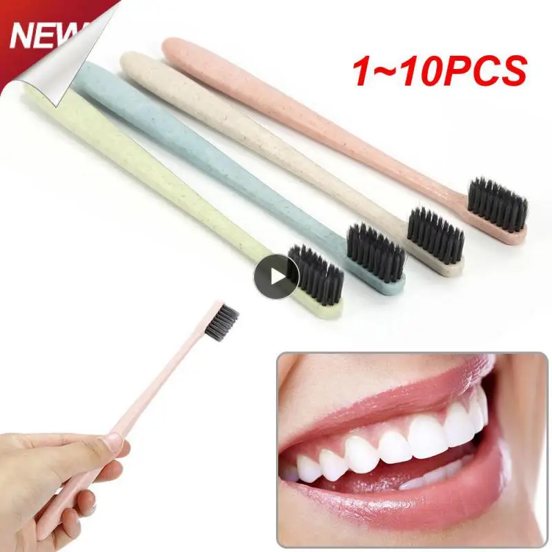 

1~10PCS Toothbrush Natural Wheat Straw Handle Bamboo Charcoal Bristle Adult Soft Ultra Fine Bristles Toothbrushes