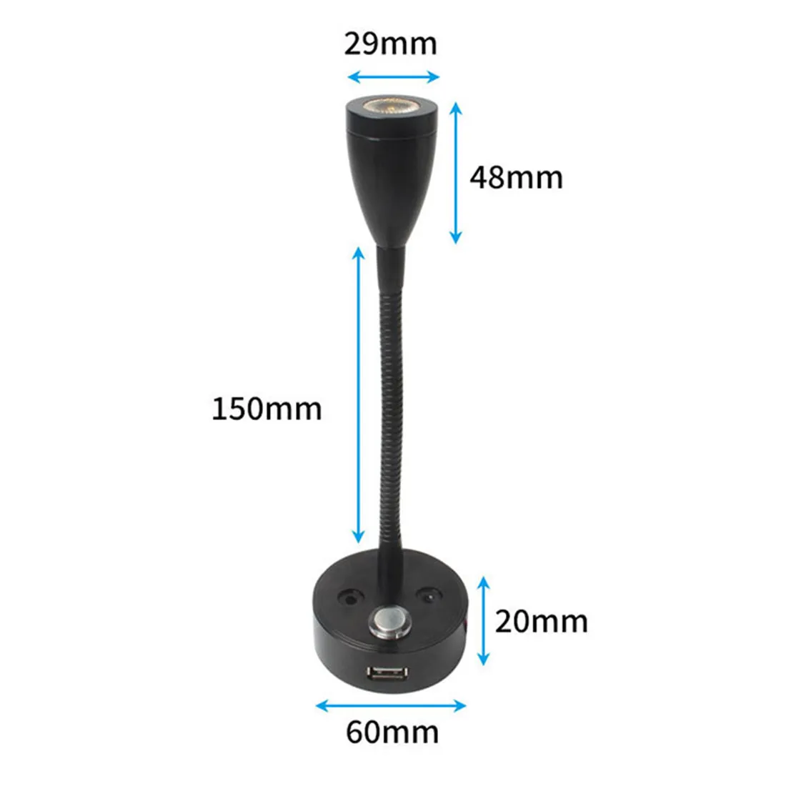 DC12V 24V RV Boat LED Wall Lamp 3000K 4000K Dimmable Gooseneck With 2A USB Charge Port