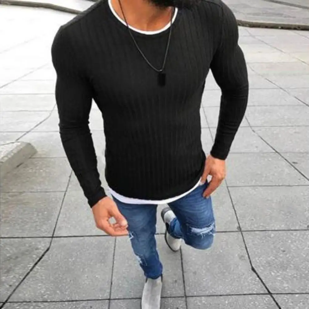 

Sweater Thin Solid Color Pullover Long Sleeve Knitted Plus Size Winter Men Autumn Slim Men's T shirt Basic O Neck Black Red Spri