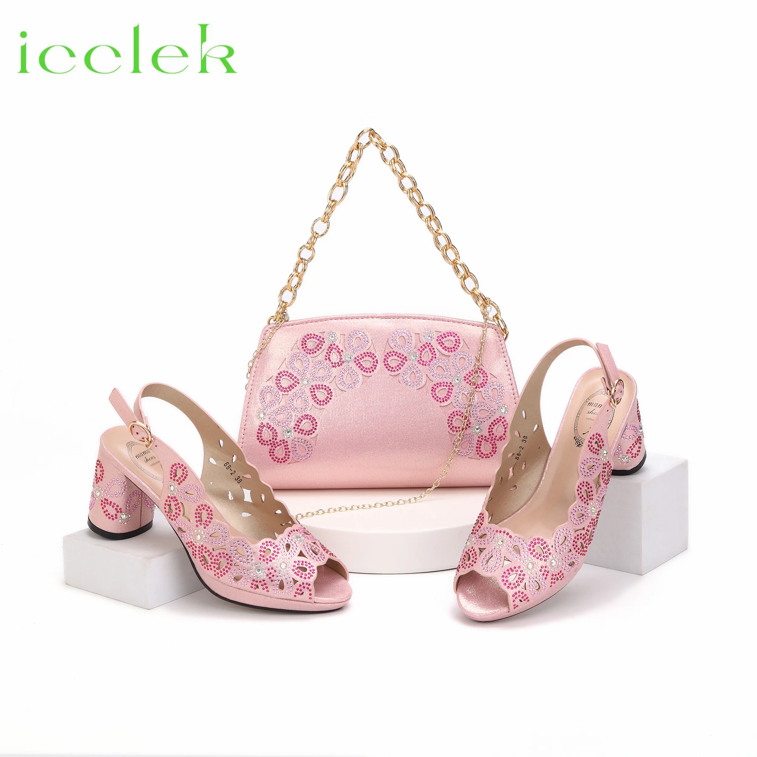 2024-special-design-peep-toe-shoes-matching-bag-set-in-pink-color-comfortable-heels-for-women-wedding-party-pump