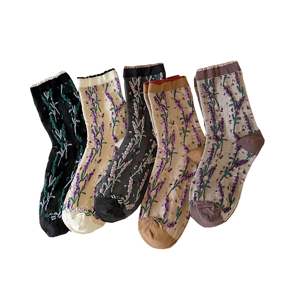 

1/2/3 Pairs Middle Tube Kawaii Socks Women Vintage Print Long Cotton Socks Fashion Cycling Street Foot Set Autumn Winter Calze